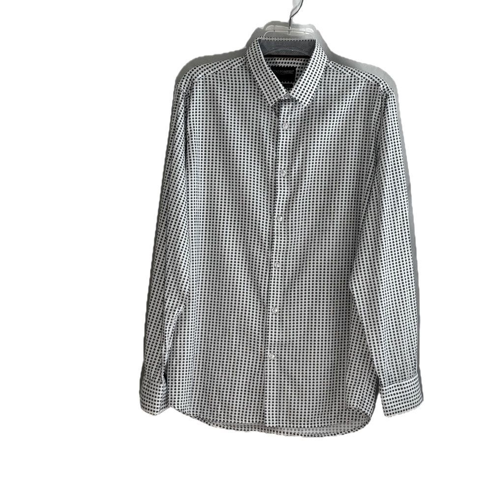 Gino Pompeii Black Label Men's Long Sleeved Dotted Fabric Button Up Shirt Large